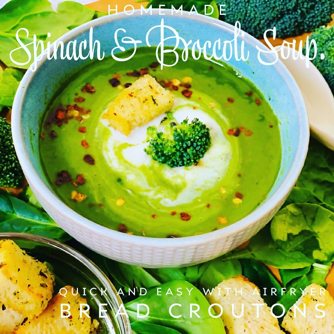 https://healthyveggiedelight.com/recipes/f/spinach-broccoli-soup-served-with-air-fryer-bread-croutons.

Spinach & Broccoli Soup served with Air-fryer Bread Croutons

Spinach & Broccoli Soup is Healthy Nutritious Soup. This soup recipe is a powerhouse of essential nutrients and will provide you comfort during any weather. Its a Low Carb and also suitable for Keto. 

Spinach & Broccoli Soup not only gets an extra boost of nutrients like iron and vitamins B and C—it also takes on a most vibrant color of green and boasts a velvety texture without any heavy cream in sight!
