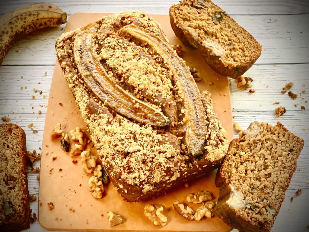 eggless banana bread made with whole wheat and almond flour