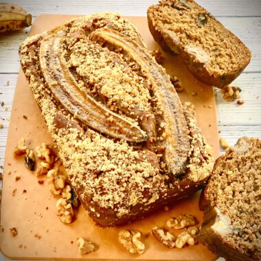 eggless banana bread made with whole wheat and almond flour